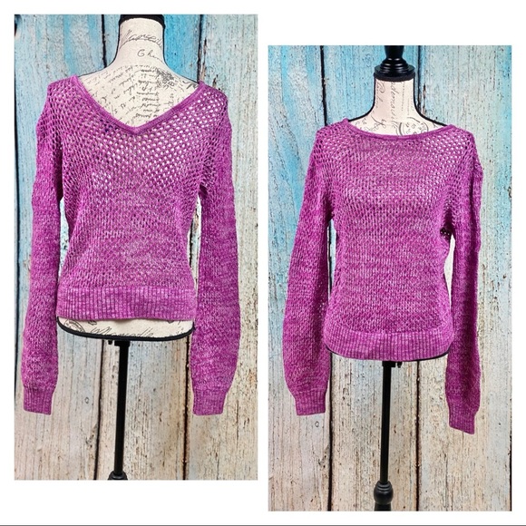 Anthropologie Splendid NWT Lilac Purple Open Fishnet Sweater - Picture 3 of 11